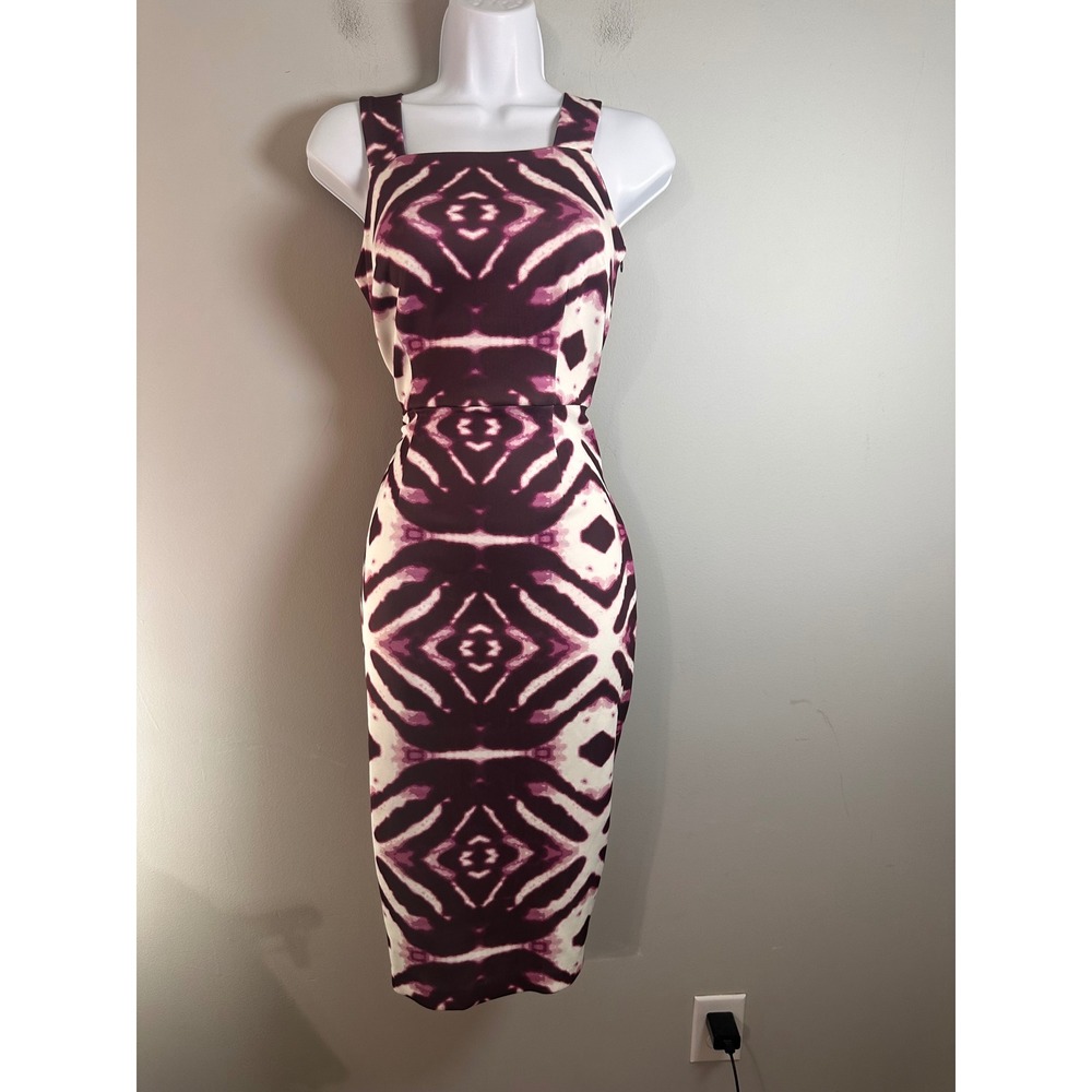 Midi Dress with Purple Tie-Dye Geometric Print